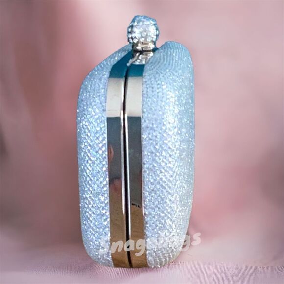 PREZZO NWT SILVER CLUTCH CROSSBODY BAG BLING SHINY RHINESTONE SPECIAL EVENT - Picture 5 of 7